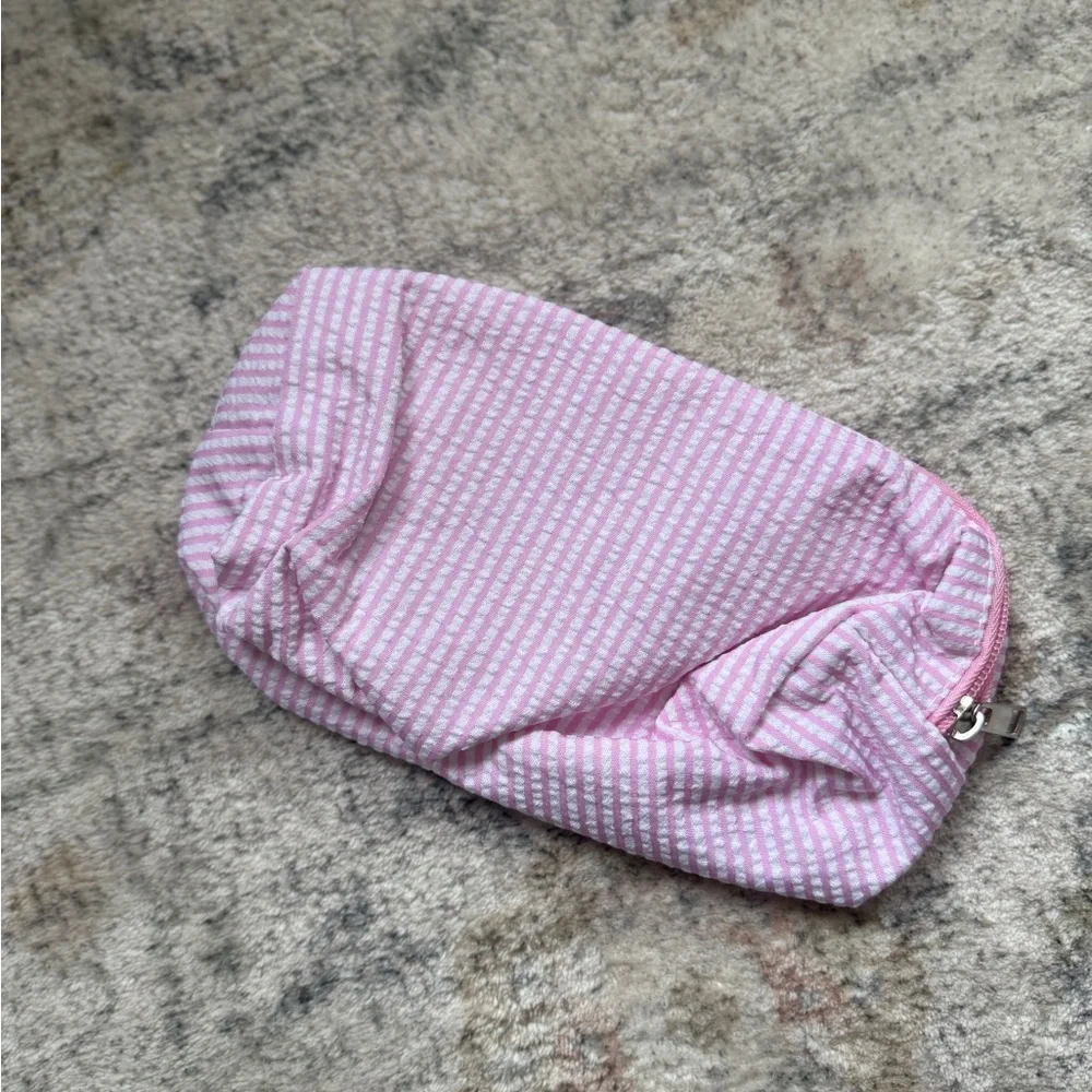 Seersucker Pencil Makeup Case Pink Stripe